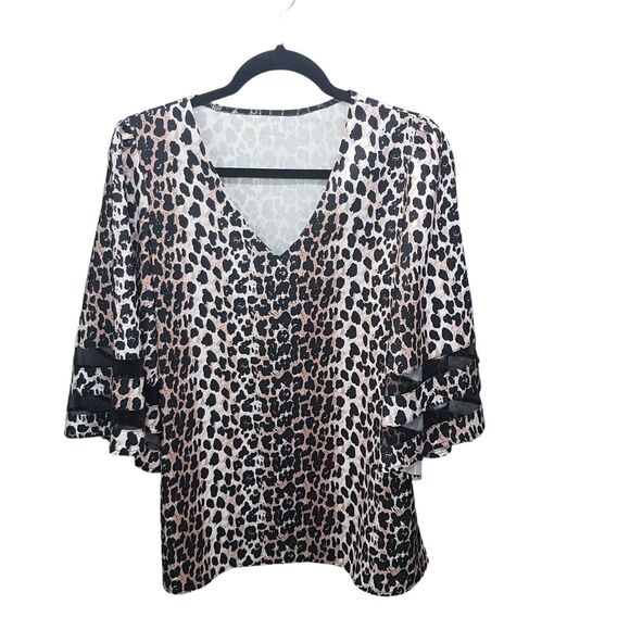 Womens Sz M Multicolor Animal Print 3/4 Sleeve Blouse - Picture 6 of 9